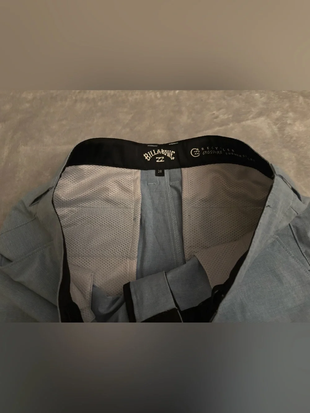 Billabong Recycler Crossfire Hybrid Blue Shorts Flat Front Button Slash Pockets
